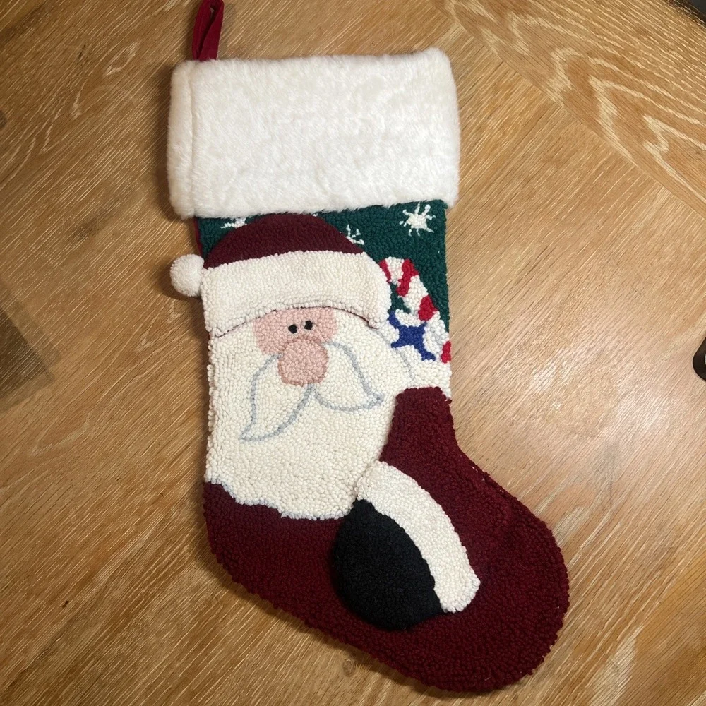 JC Penney Home Collection 3D Santa Christmas Stocking Jingle Bell Hooked Yarn